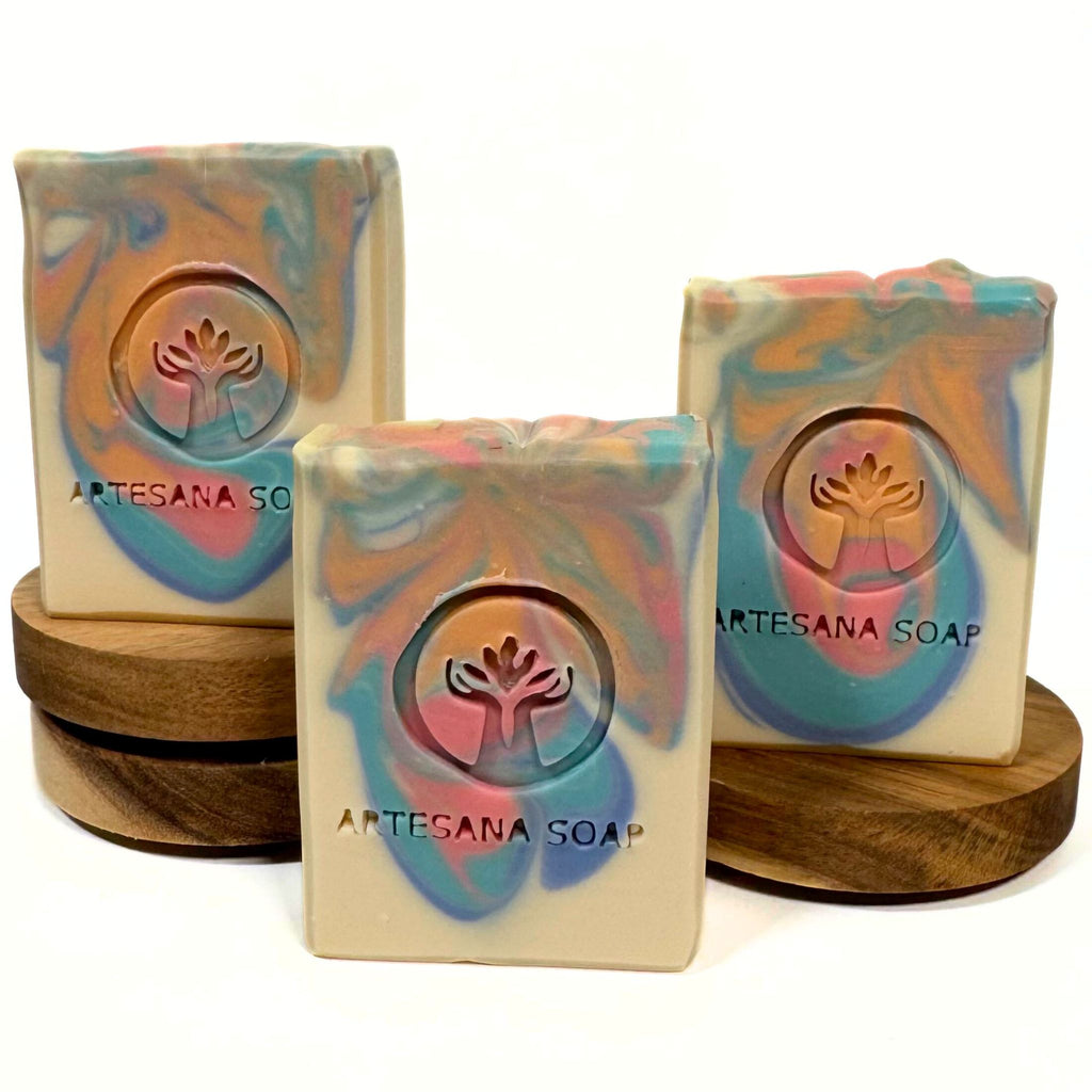 Blackberry Coconut handmade artisan soap bar by Artesana Soaps with a fruity tropical coconut fragrance.