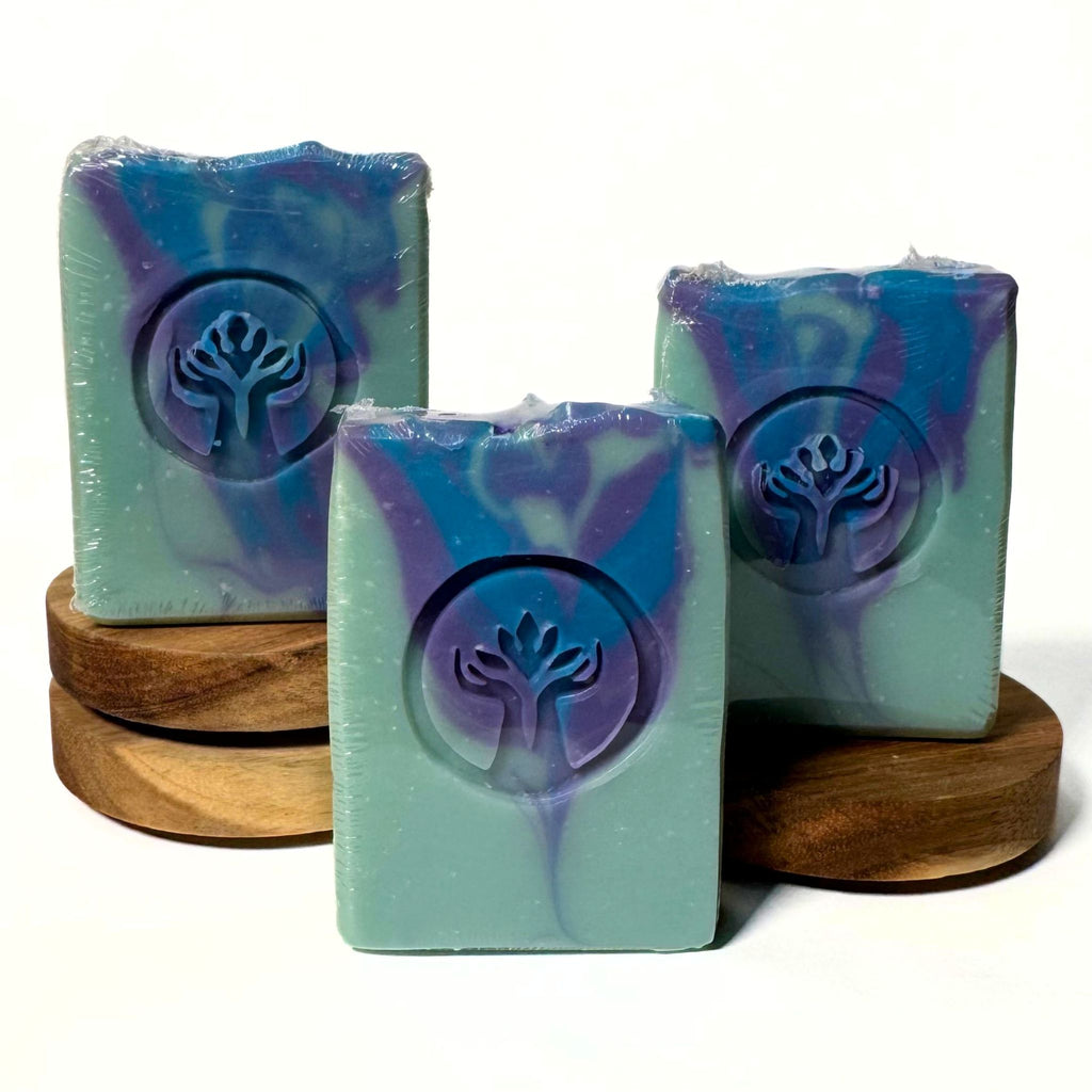 Blueberry Jammin' handmade cold process soap bar by Artesana Soaps.