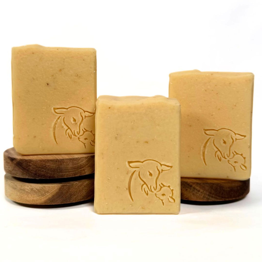 Giddy G-Oat unscented handmade goat milk and oatmeal soap bar by Artesana Soaps.