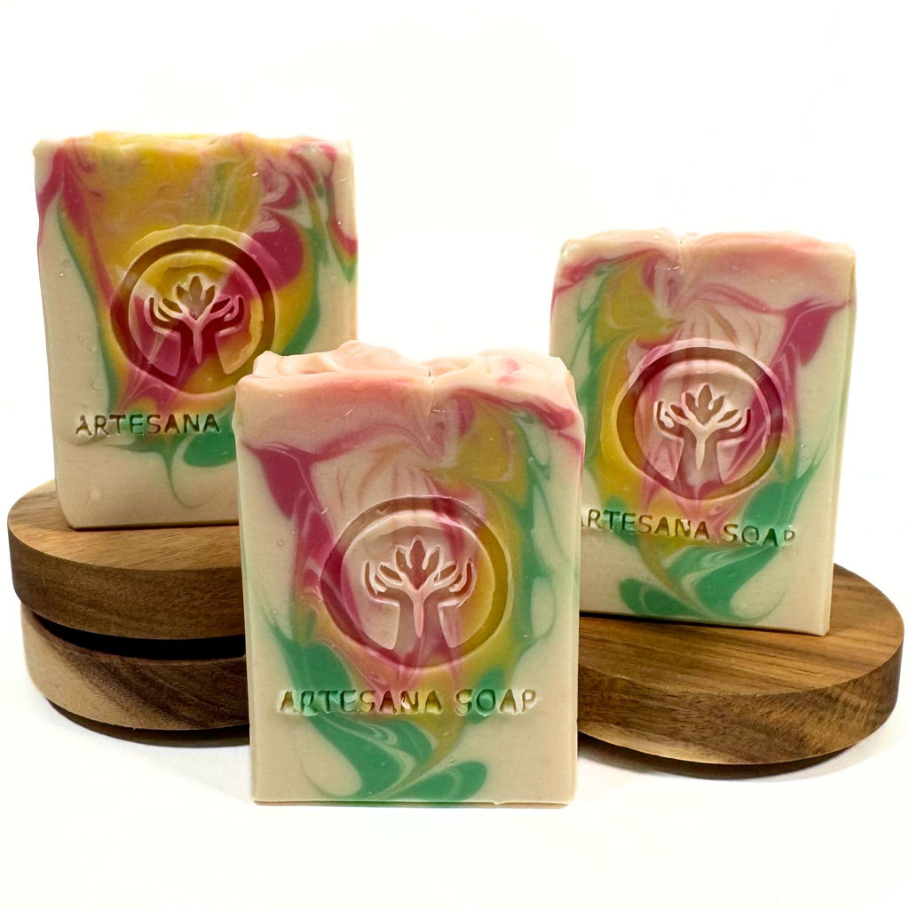 Heavenly Honeysuckle handmade soap bar by Artesana Soaps with a sweet honeysuckle, honey and vanilla fragrance.
