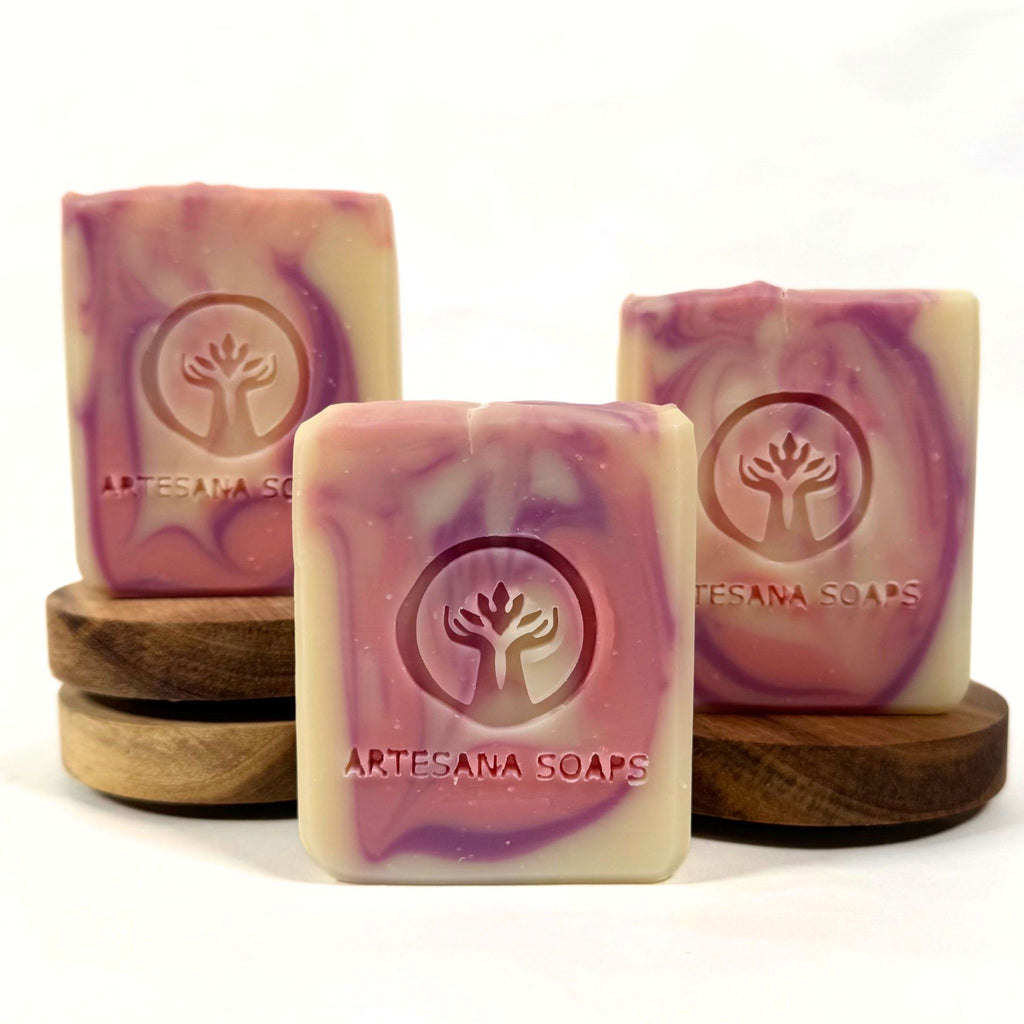 Lavender Bloom handmade artisan soap bar by Artesana Soaps, naturally scented with lavender essential oil.