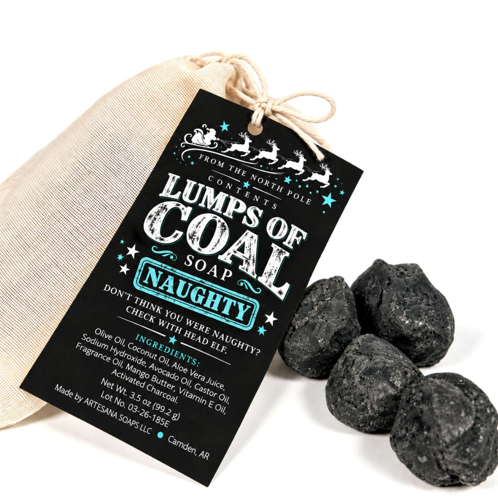 Handmade Lumps of Coal charcoal soap Christmas stocking stuffer by Artesana Soaps.