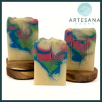 Load image into Gallery viewer, Handmade Mahjong Soap in Bird Bam and White Dragon designs by Artesana Soaps
